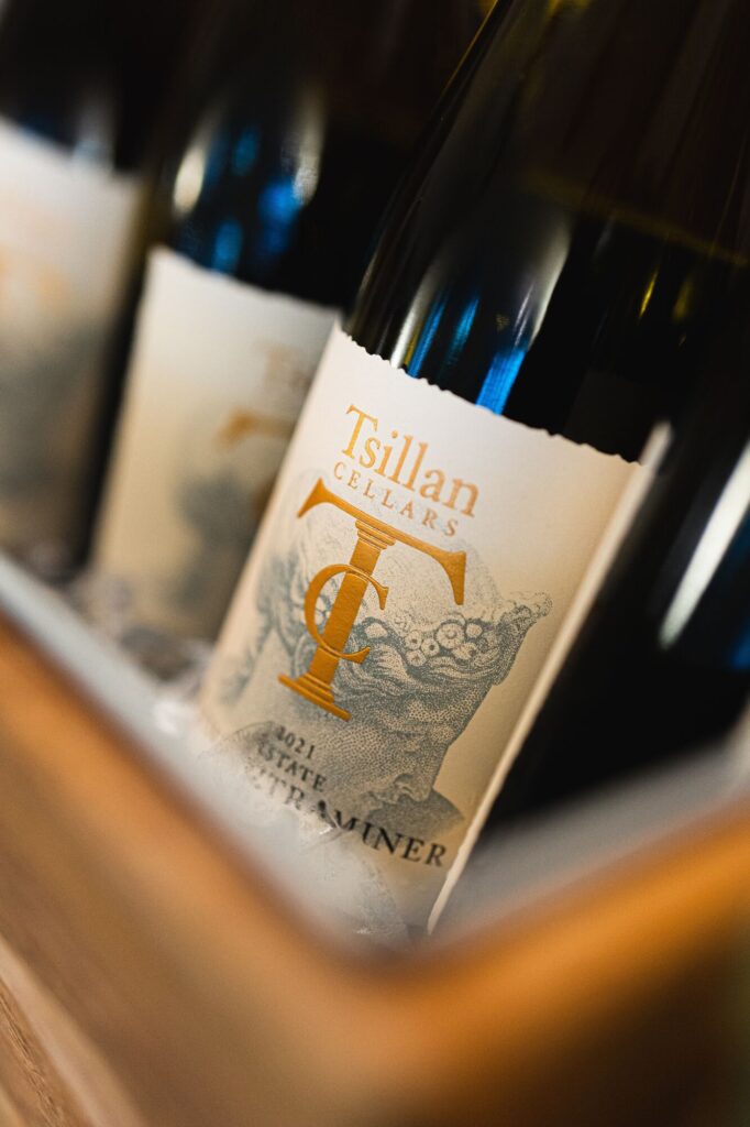 A bottle of Tsillan Cellars estate wine