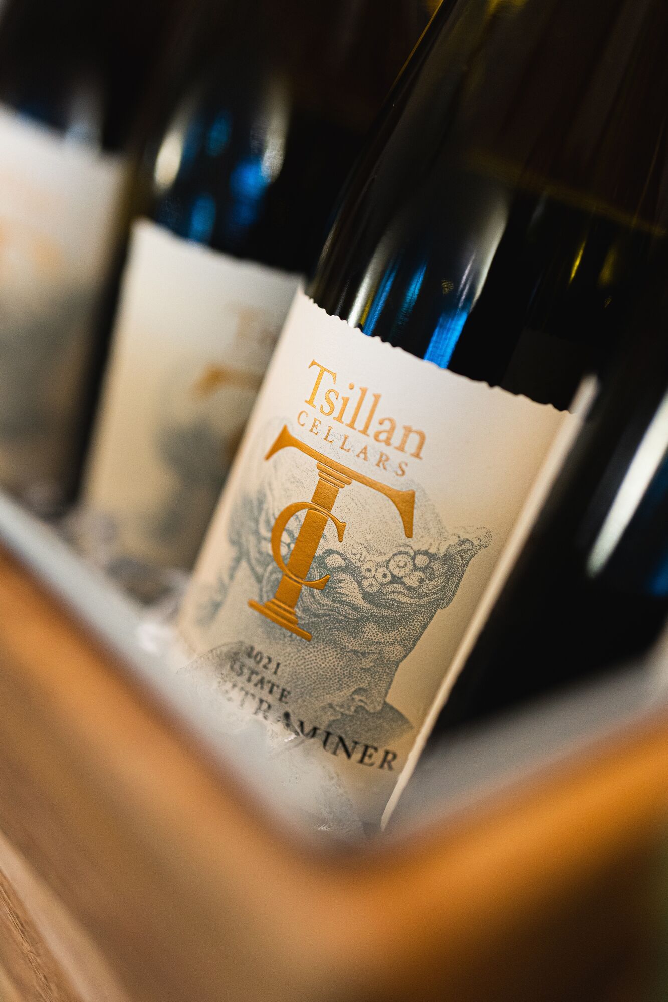 A bottle of Tsillan Cellars estate wine