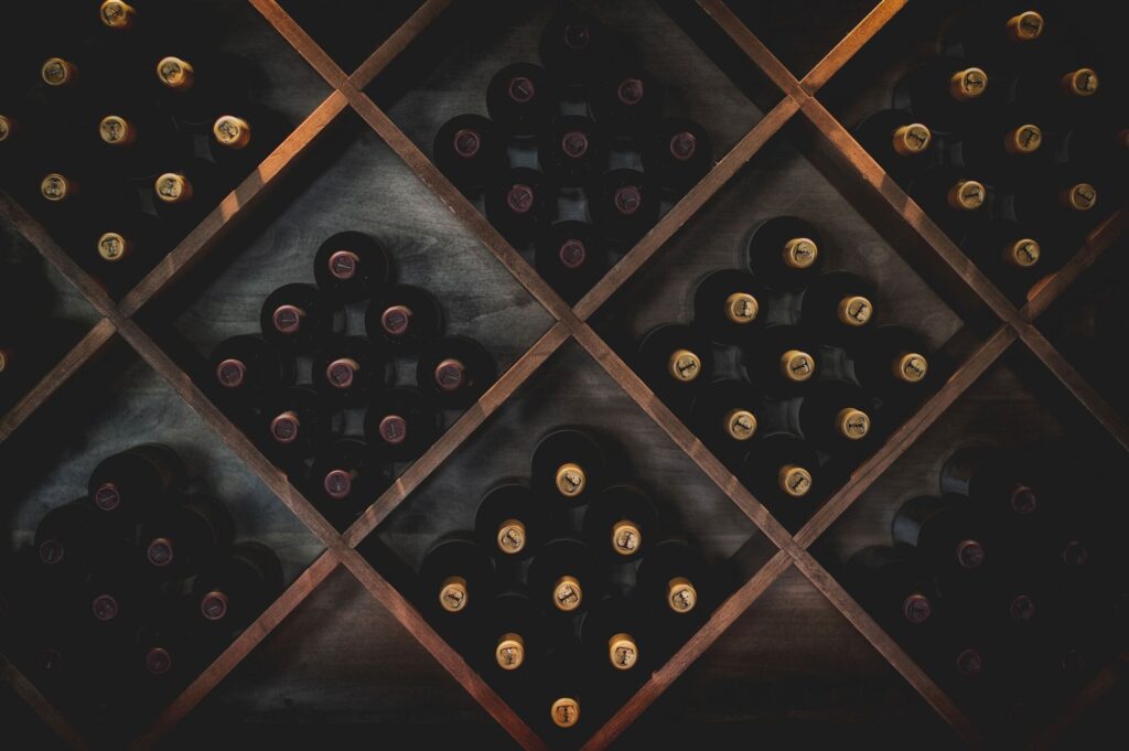 Bottles resting in the cellar racks